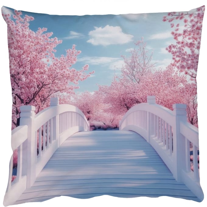Sierkussens - Kussentjes Woonkamer - 60x60 cm - Brug - Kersenbomen - Wit
