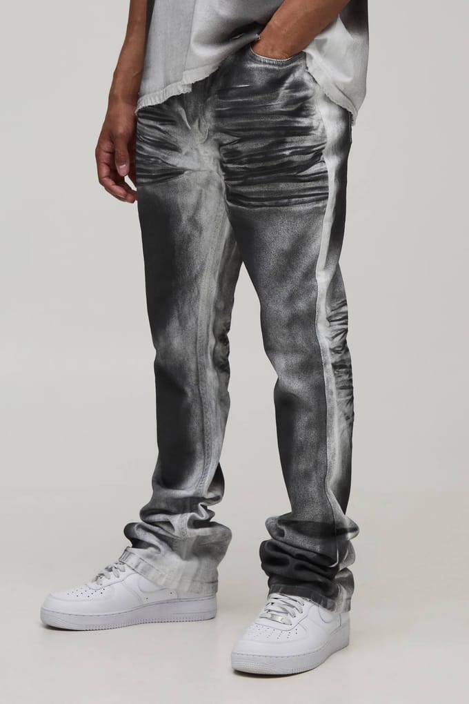 Skinny Stack Flare Zwaar Gewassen Jeans | Black | Size 28