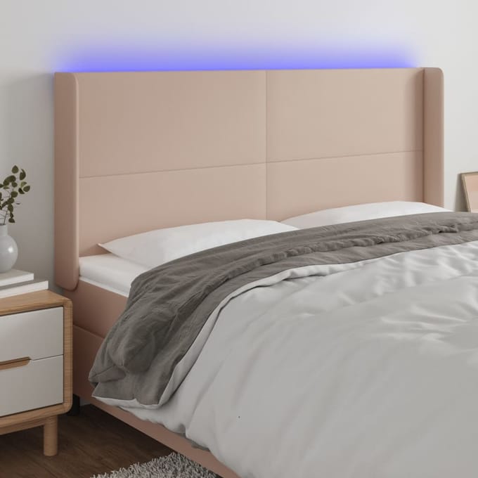 vidaXL - Hoofdbord - LED - 183x16x118/128 - cm - kunstleer - cappuccinokleurig