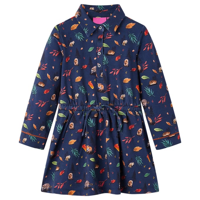 vidaXL Kinderjurk met lange mouwen 128 marineblauw