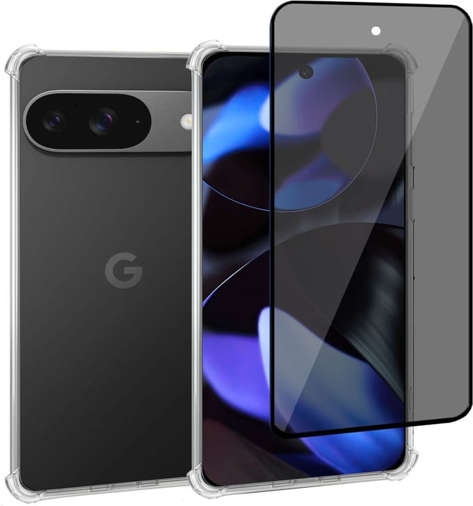 Geschikt voor Google Pixel 9 / 9 Pro - Hoesje + Privacy Screenprotector – Privé - Gehard Glas Cover