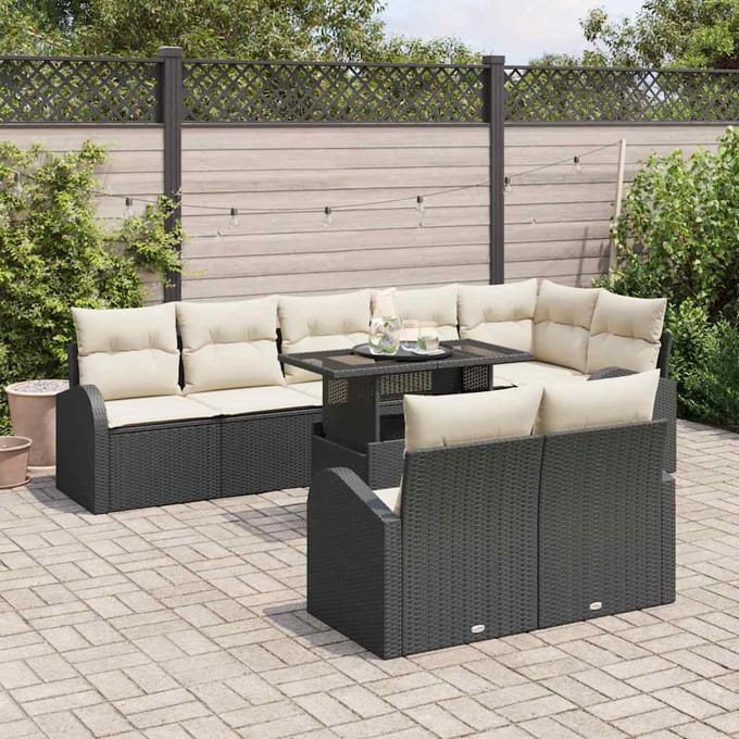vidaXL - Tuinbank - Set - 9 - st - Zwart - en - Crème - 100 - x - 55 - x - 73 - cm - poly - rattan