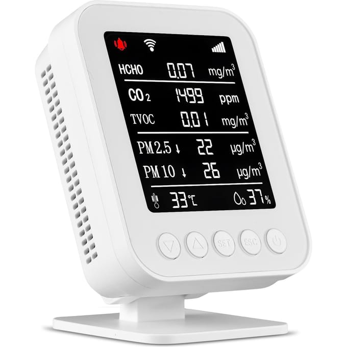 Monitor voor binnenluchtkwaliteit Tuya-app WiFi Formaldehyde-detector CO2 PM2.5 PM10 TVOC-tester Type-C EU Plug wit