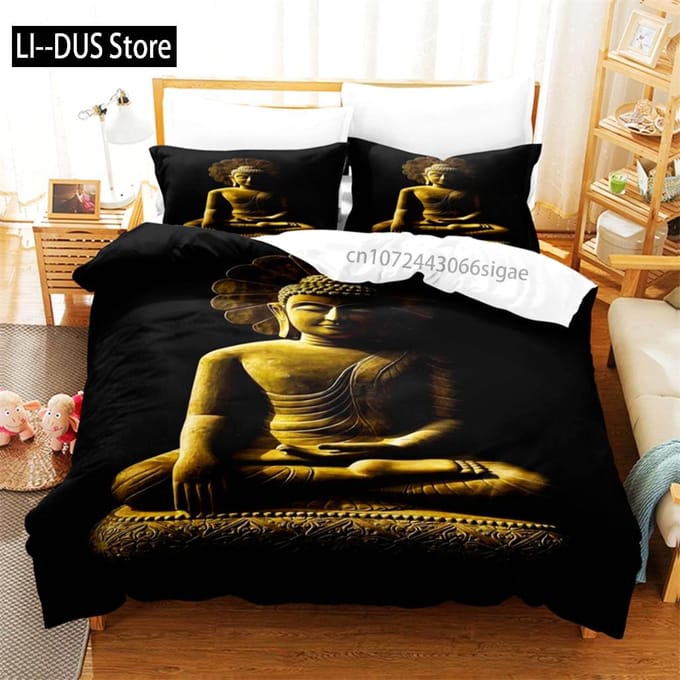 Boeddha Beeld Beddengoed Set Dekbedovertrek Set 3D Beddengoed Digitale Print Queen Size Beddengoed Set Mode Ontwerp US Full(200*230cm)3pcs