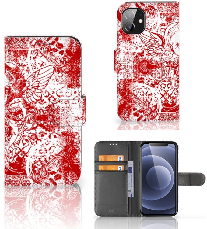 Telefoonhoesje met Naam Apple iPhone 12 Mini Angel Skull Rood