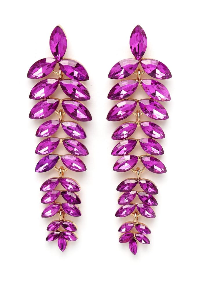 AVANT-GARDE PARIS Oorbellen - Cascading Leaf Drop - 1 stuk - Paars met gouden plating en post en back sluiting