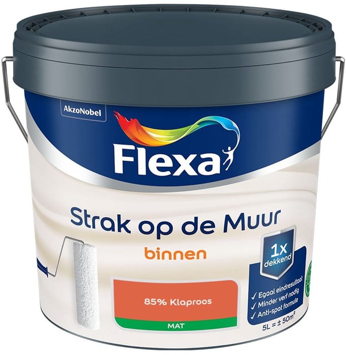 Flexa - Strak Op De Muur Binnen Mat - 85% Klaproos - Mengverf - 5 L