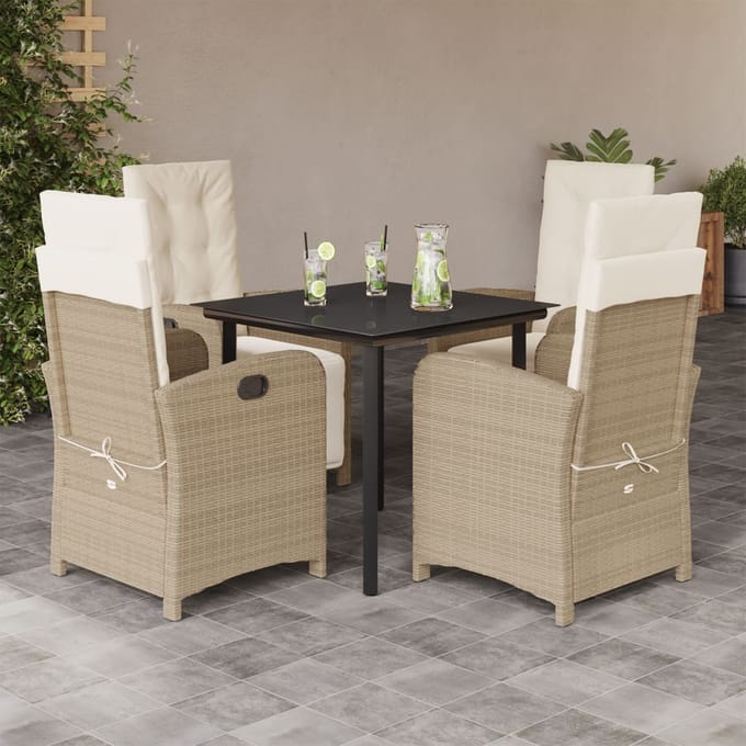 vidaXL - 5-delige - Tuinset - met - kussens - poly - rattan - beige