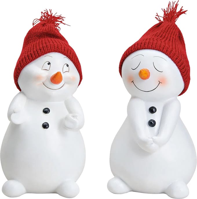 Sneeuwpoppen met rode muts van poly wit - Xtra Large - 12x Hoogte 19cm x 12cm - 2 stuks