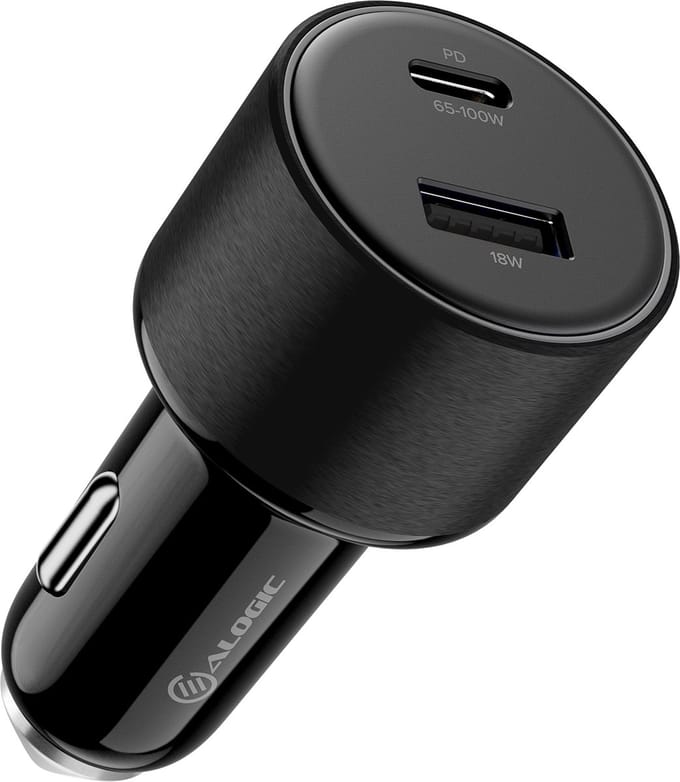 Alogic Rapid Power 2-poorts autolader (100W) – USB-C Max Vermogen 100W – USB-A Max Vermogen 18W – Max Gecombineerd Vermogen 83W - Zwart