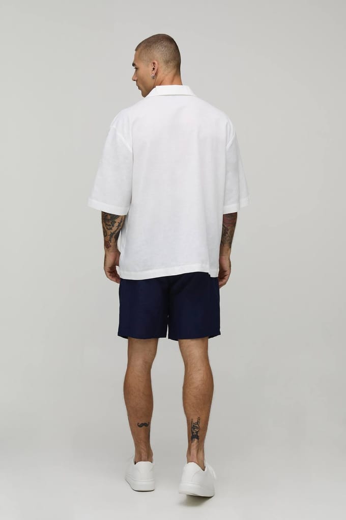 Relaxed Fit Mid Length Linen Blend Co-Ord Short | Navy | Size Small