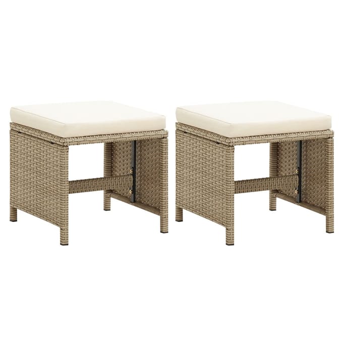 vidaXL - Tuinkrukken - 2 - st - met - kussens - poly - rattan - beige