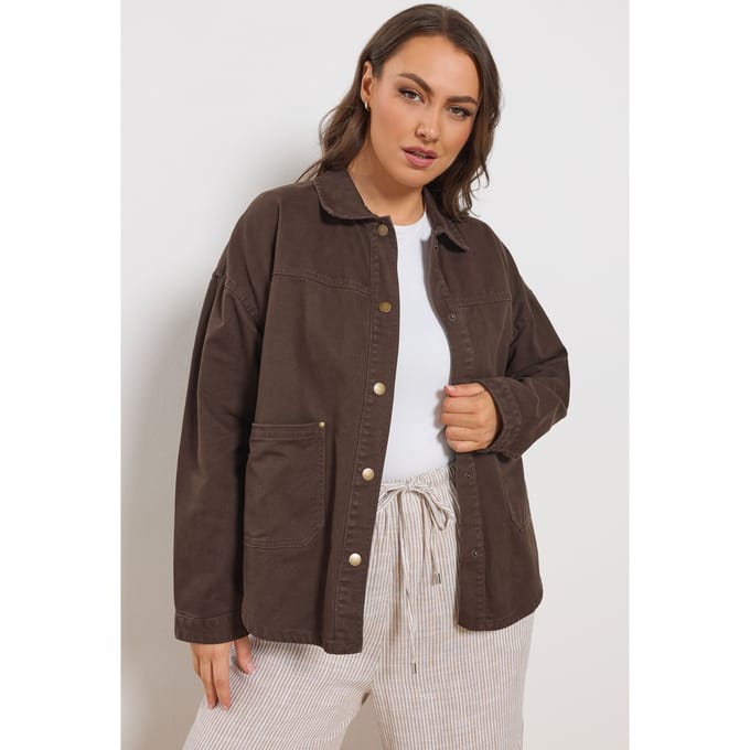 Yours Chocoladebruine Denim Shacket Size 46