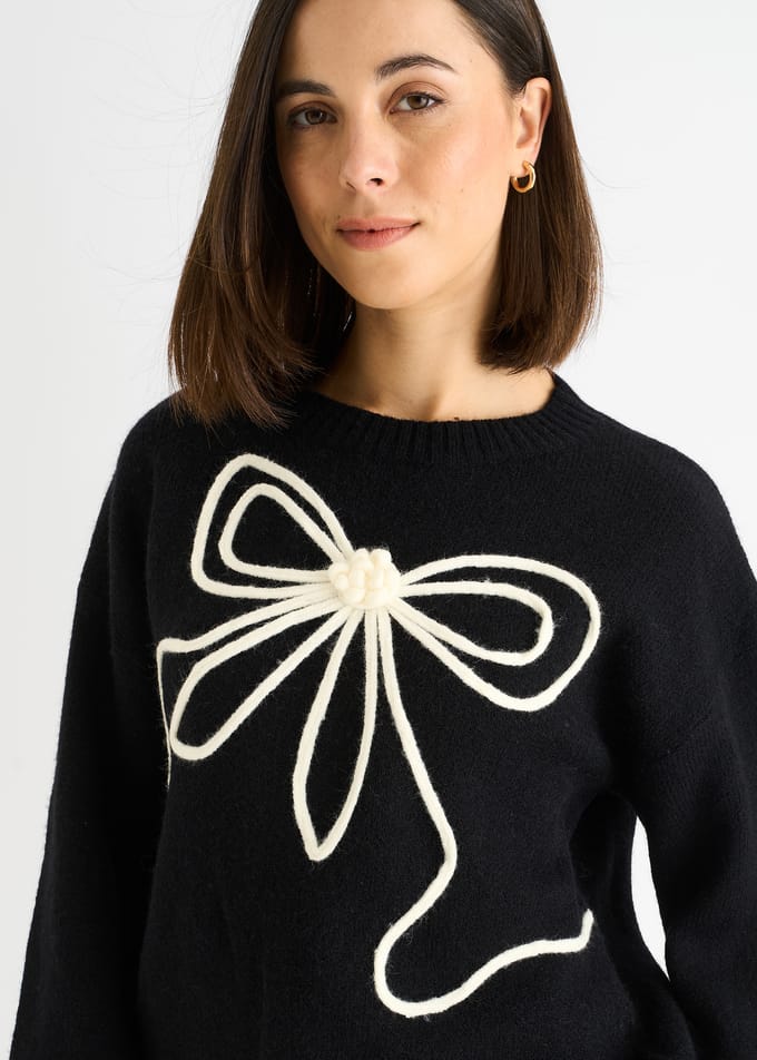 Svart Kontrastmönstrad överdimensionerad jumper med rosettmönster