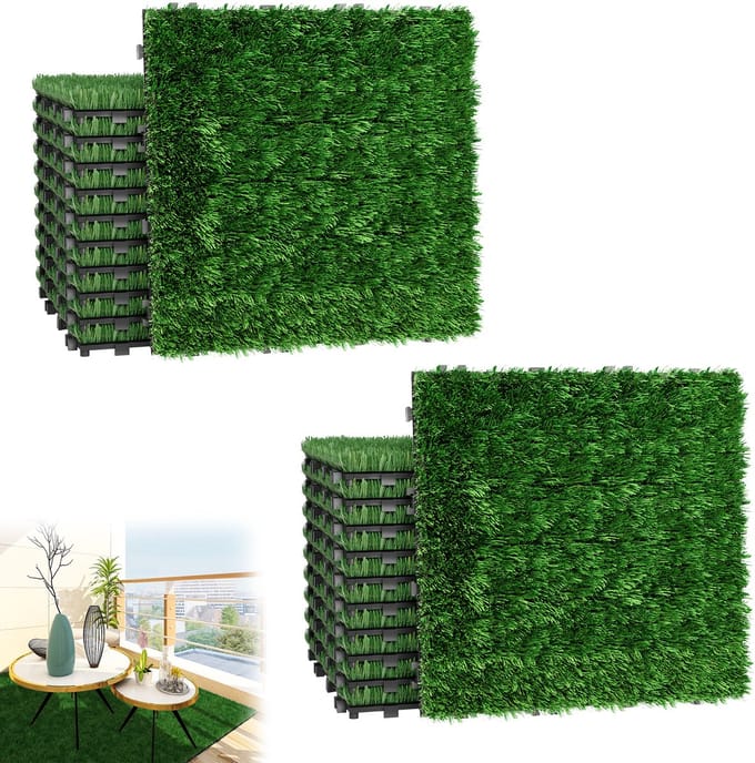 Kunstgras Tegels - Gazonmatten Balkon - Terras Aankleden - Zelfdrenkend - 22 stuks 2 m² - Groen