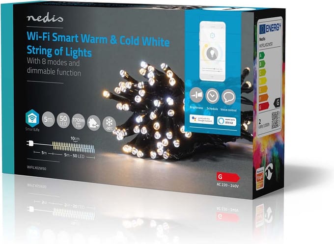 Nedis SmartLife-kerstverlichting - Koord - Wi-Fi - Warm tot Koel Wit - 50 LED's - 5.00 m - Android / IOS