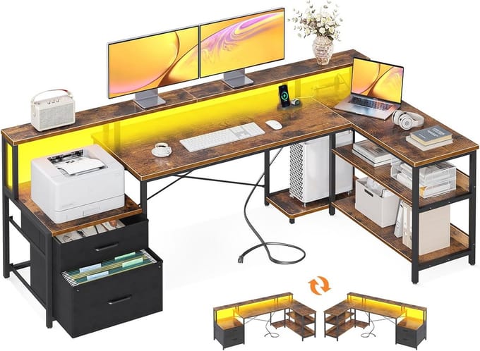 Geformeerd Bureau 75" met Filesysteem - Vintage Stijl