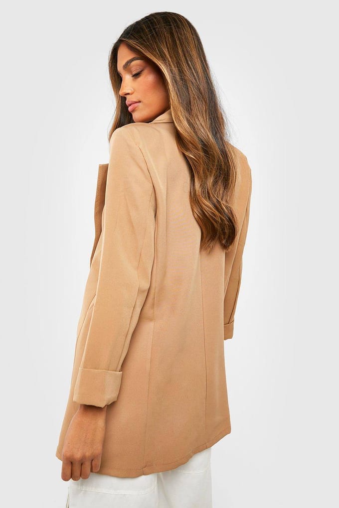 Dames Boohoo Basics Geweven Turn Cuff Relaxed Fit Blazer | Camel | Maat: 44