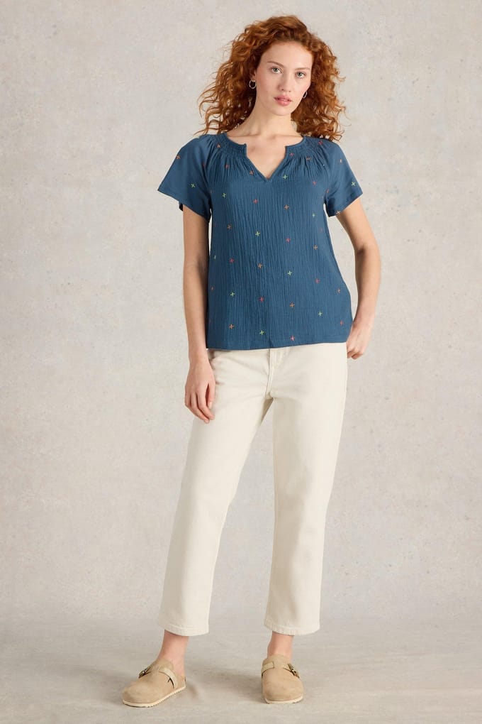 White Stuff Luella Embroidered Top Navy Multi Taglia: 14 | Magliette intime Outlet | Donna | Blu