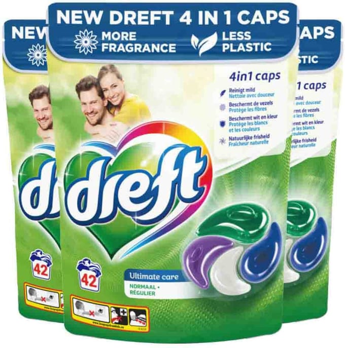 3x Dreft Wasmiddel Capsules Ultimate Care 42 stuks