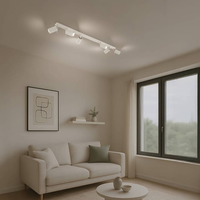 SOLLUX LIGHTING Ring plafondspot, beige, lengte 117 cm, staal, 6-lamps.