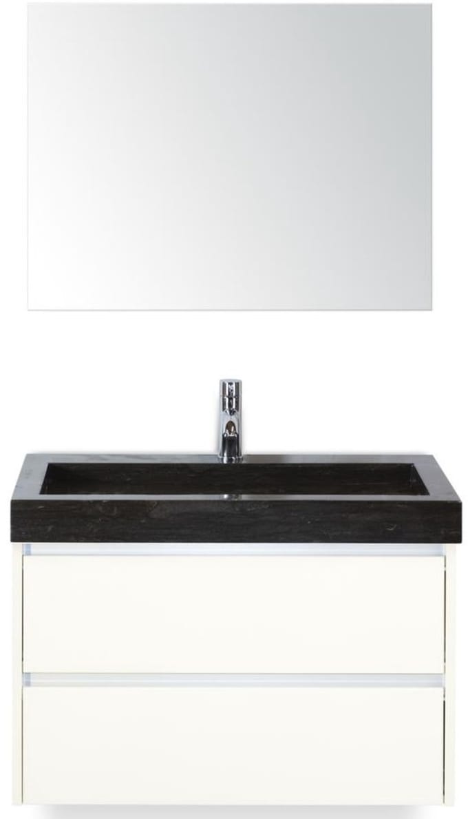 Dante Badmeubelset 80 cm - Wit Hoogglans - Wastafel Hardsteen Wit Lucca met Spiegel