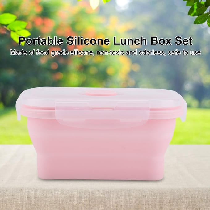 Draagbare Siliconen Lunchbox Opvouwbaar Magnetronbestendig Lunchtrommel Voedselcontainer 350ml roze