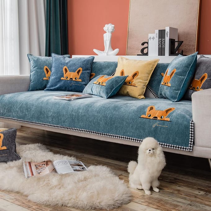 Effen Kleur Chenille Geborduurd Sofakussen Vier Seizoenen Universele Stof Antislip Sofakussen Sofaovertrek Handdoekovertrek 70*70cm gray