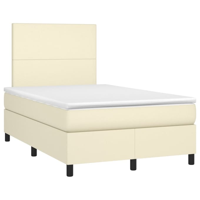 vidaXL - Boxspring - met - matras - en - LED - kunstleer - crèmekleurig - 120x200 - cm