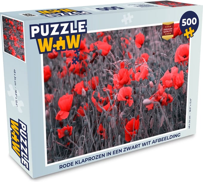 Puzzel Rode Klaprozen in een zwart wit afbeelding - Legpuzzel - Puzzel 500 stukjes