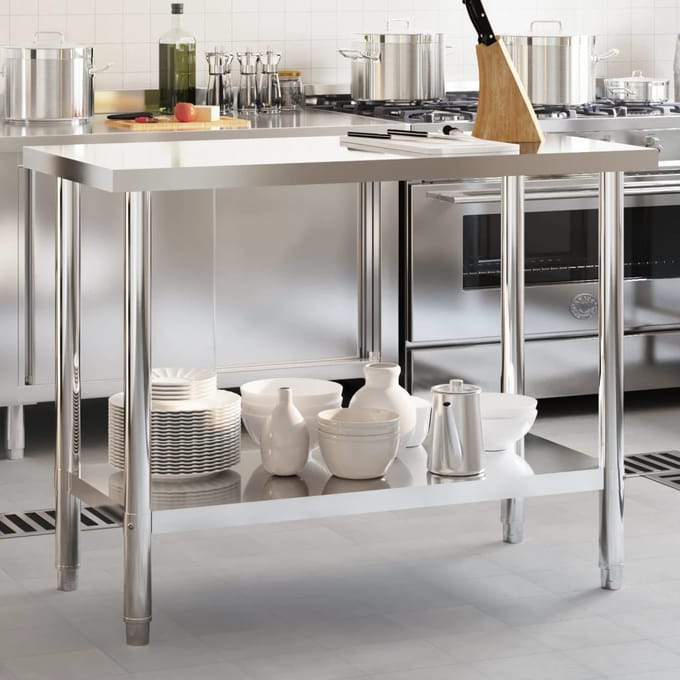 Vidaxl Table de Travail de Cuisine, 110X55X85 Cm, Acier Inoxydable