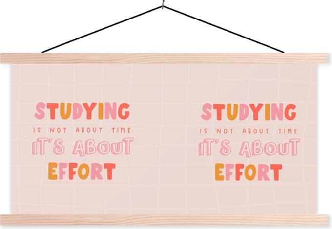 Posterhanger incl. Poster 150x75 cm - Schoolplaat - Studeren - Tijd - Spreuken - Student - Textielposter - Blanke latten