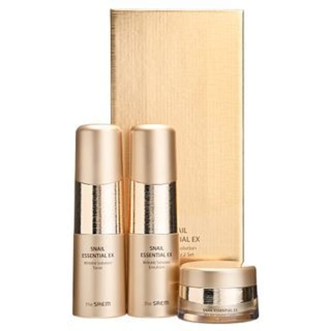 THE SAEM Snail Essential EX Solution Rides Ensemble de Soins Anti-Âge Hydratant (Lotion 150ml + Émulsion 150ml + Crème 30ml) beige