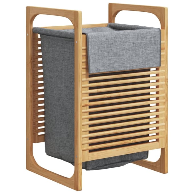 vidaXL - Wasmand - met - grijze - zak - 32x30x36,5 - cm - bamboe