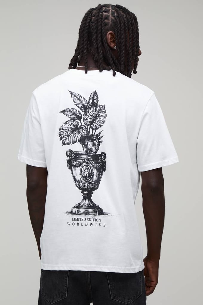 Wit Regular T-shirt Met Palmboomwervel Print | White | Size Medium