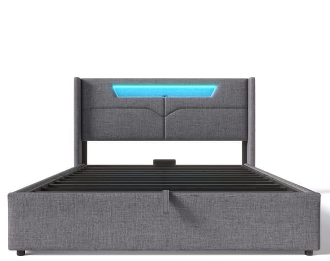 COVREO Bedframe 160x200 cm - grijs, LED, opbergruimte, zonder matras