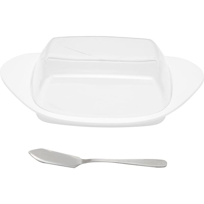 Beurrier en forme de bateau avec couvercle Boîte à découper le beurre en PP de qualité alimentaire pour Chess Cuisine Maison(blanc ) white