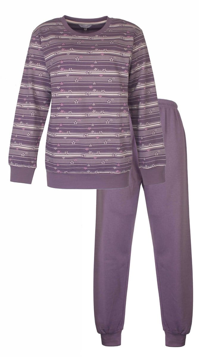 Tenderness Dames Pyjama - Zachte Fleece - Bloemetjes - Paars - Maat L