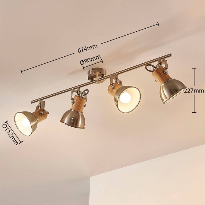 Lindby Dennis plafondlamp met hout, 4-lamps.
