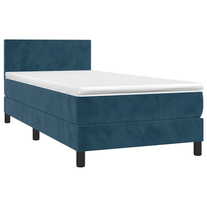 vidaXL - Boxspring - met - matras - en - LED - fluweel - donkerblauw - 90x200 - cm