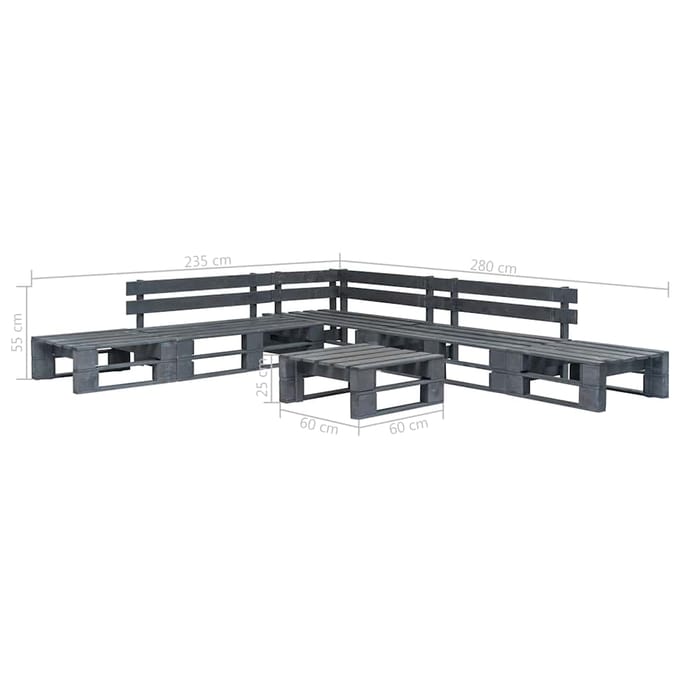 vidaXL - 6-delige - Loungeset - pallet - hout - grijs