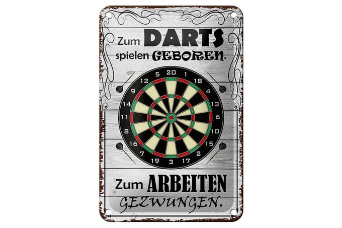 Blechschild Spruch 12x18cm zum Darts spielen geboren