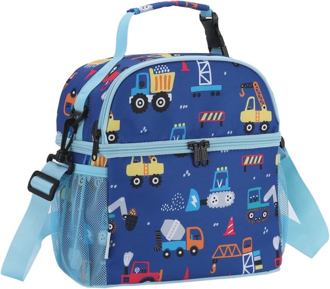 Kinderen Lunch Bag - Geïsoleerde Lunchtas met Dubbele Compartimenten voor School, Peuteropvang en Picknick - Constructievoertuigen