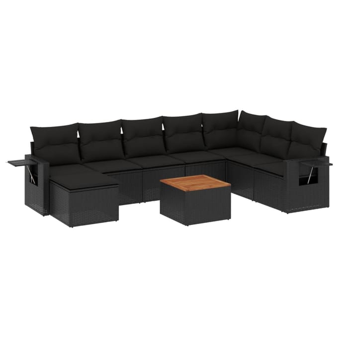 vidaXL - 9-delige - Loungeset - met - kussens - poly - rattan - zwart