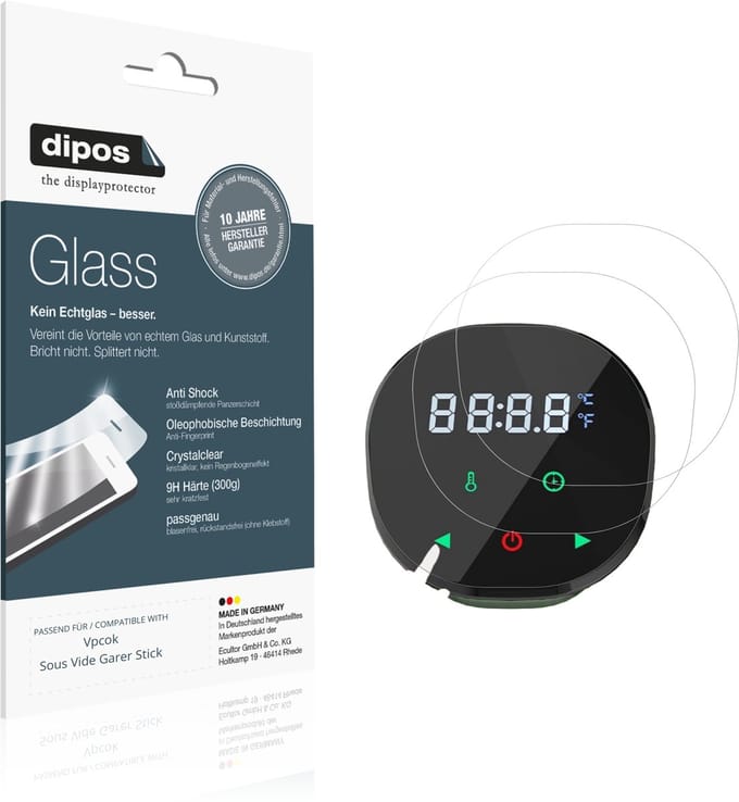 dipos – 2x Pantserfolie geschikt voor Vpcok Sous Vide Garer Stick | 9H Screenprotector