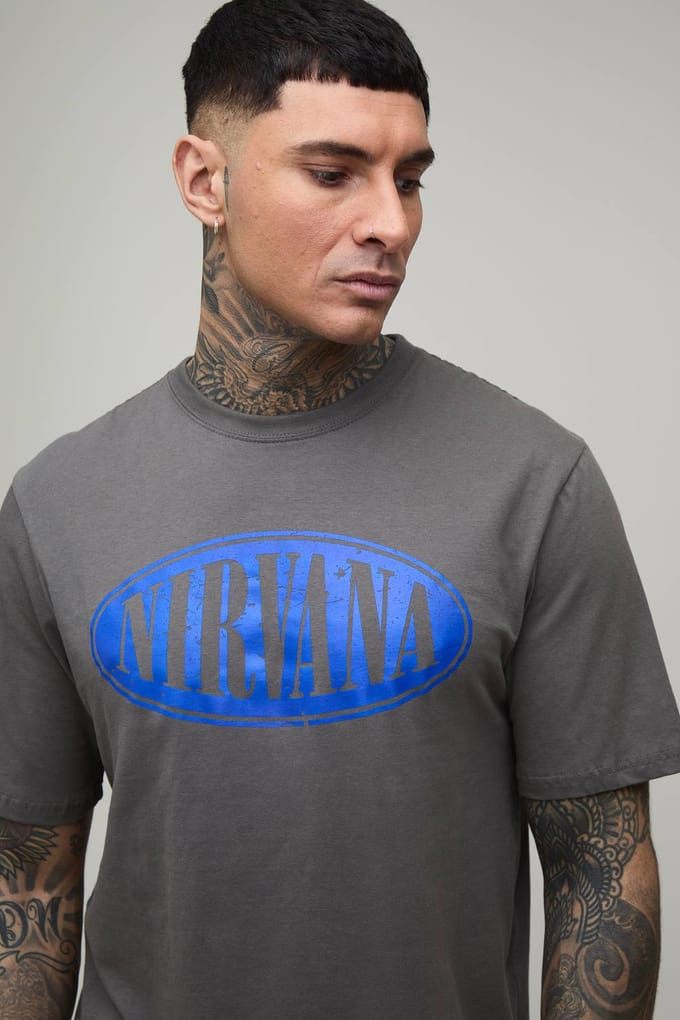 Lang Regular Nirvana Licentie Print T-shirt | Charcoal | Size Small