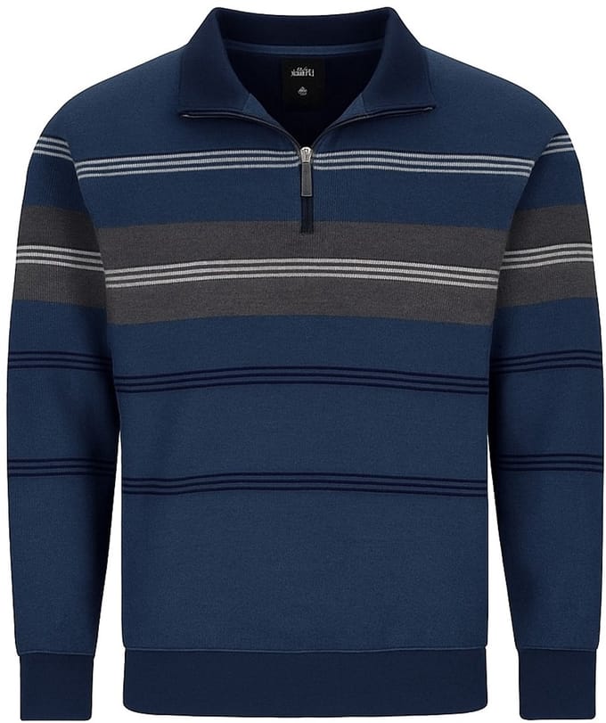 Hajo - Heren sweater met rits - blauw gestreept - Maat M