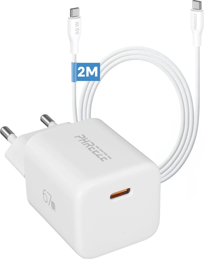USB C Lader + USB C Oplaadkabel - 2 meter lang - GaN - Snellader - USB oplader set - Universeel