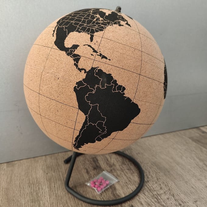 Kurk24 Grote wereldbol van kurk - Globe met 25 cm diameter