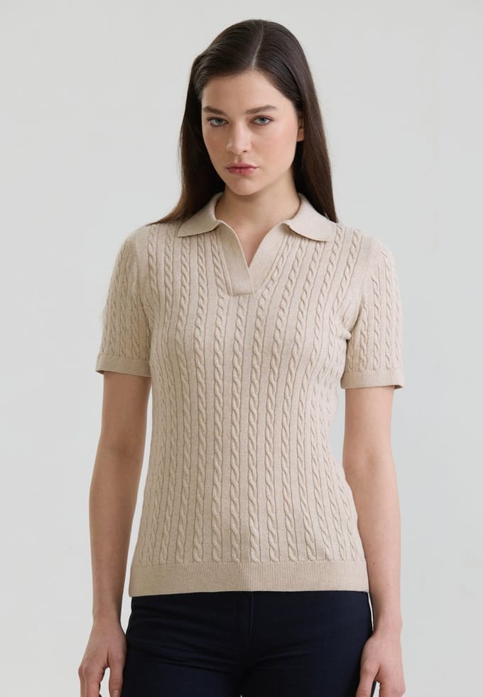 Felix Hardy Polo Shirt Korte Mouwen 100% Katoen Dames Beige - M